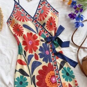 Vibrant Floral Embroidered Mini Dress